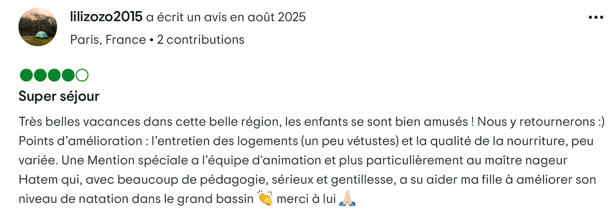 Avis lilizozo2015 — Août 2025 — 4 étoiles